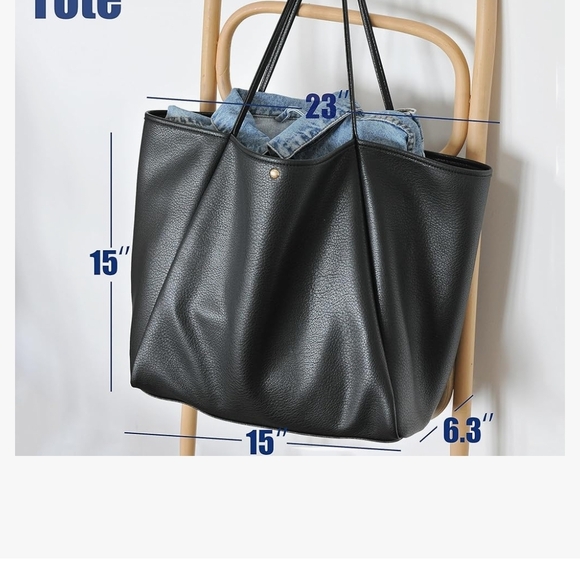 Chic Black Leather Weekender Tote Bag By HOXIS - Picture 2 of 3
